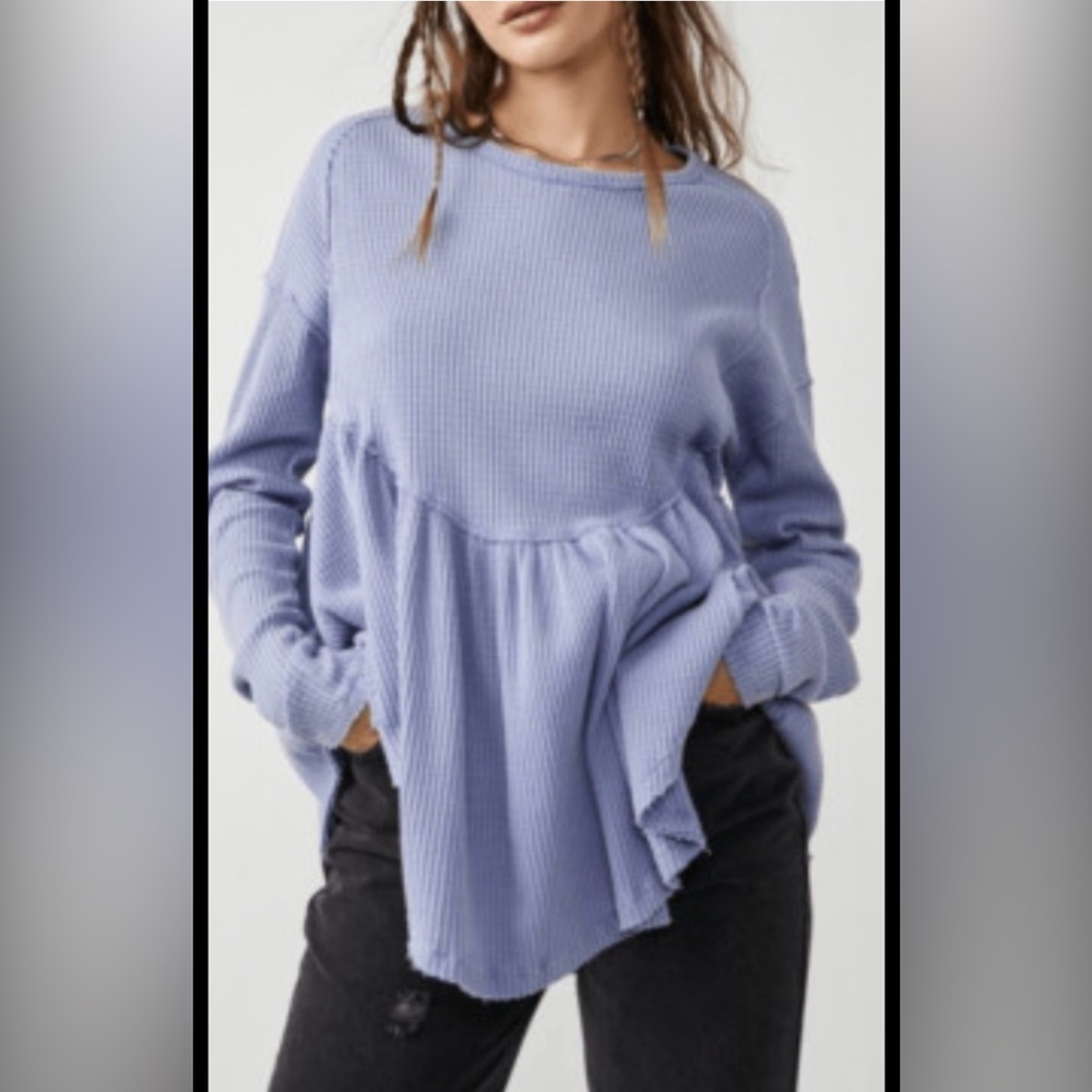 We The Free ooh my babydoll Waffle Knit Peplum Long-Sleeve Top in Lavender